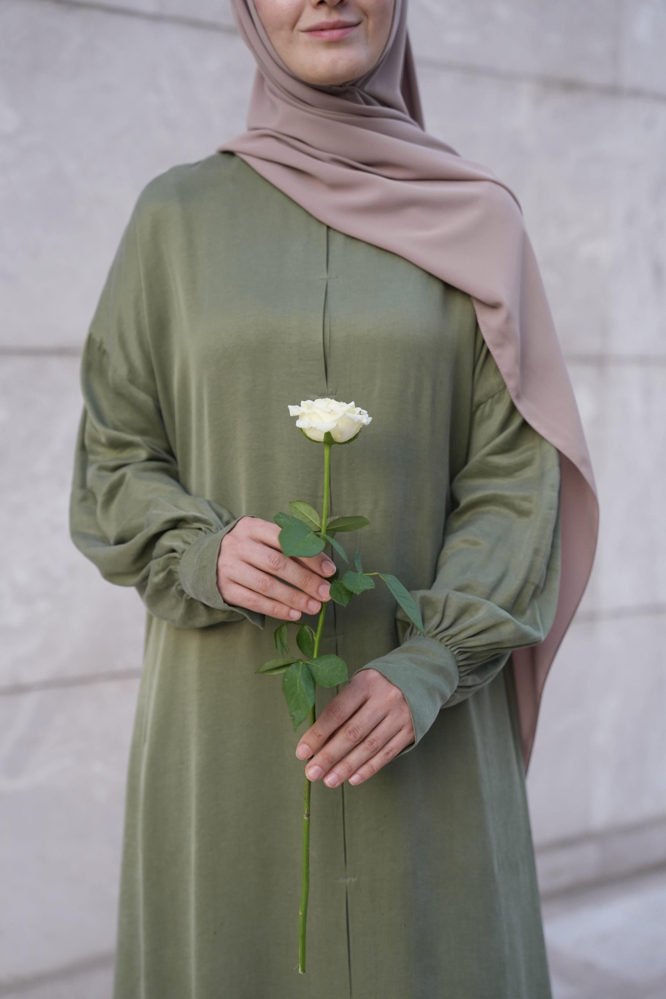 Robalı İpek Cupra Elbise Yeşil