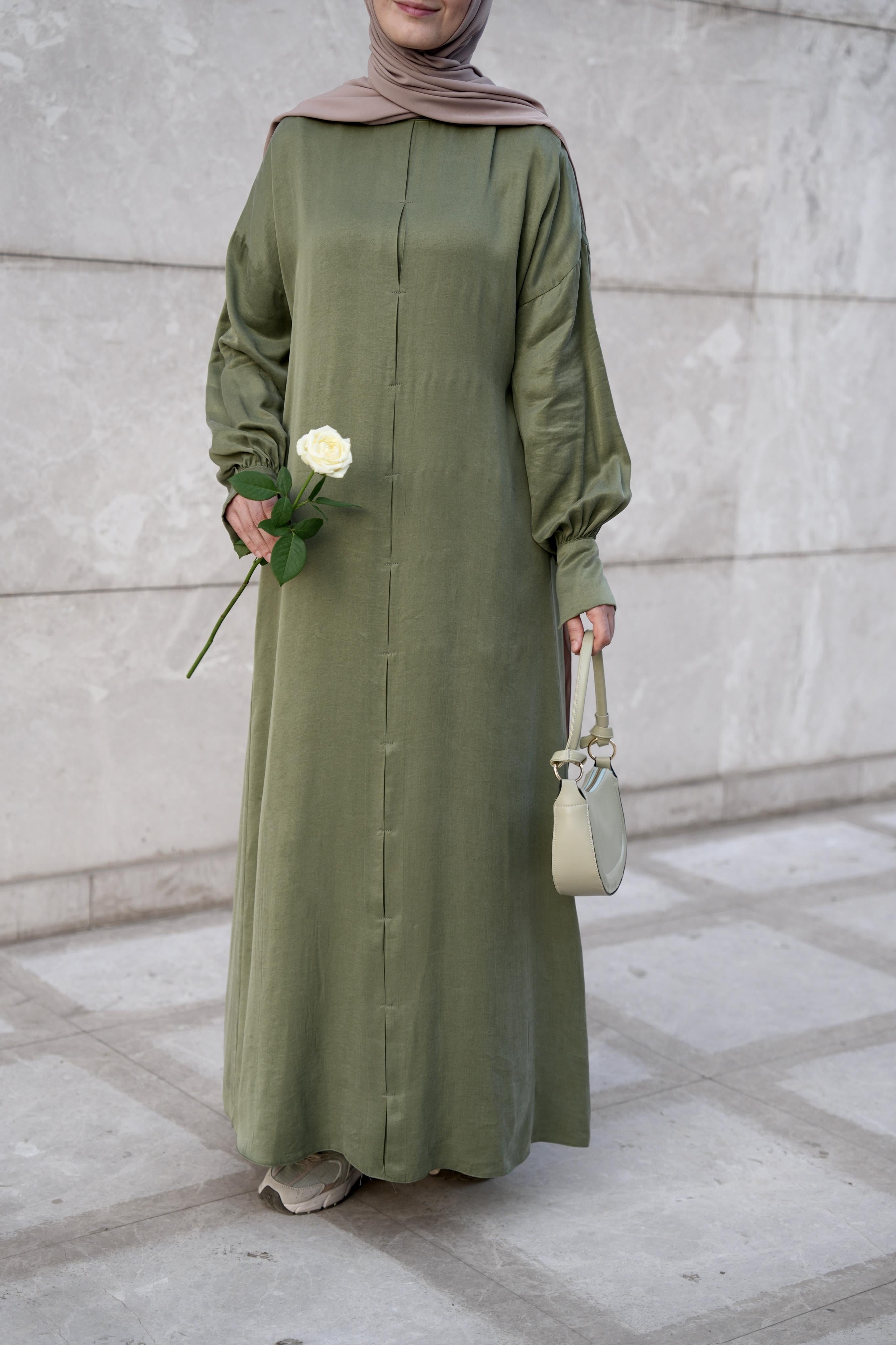 Robalı İpek Cupra Elbise Yeşil