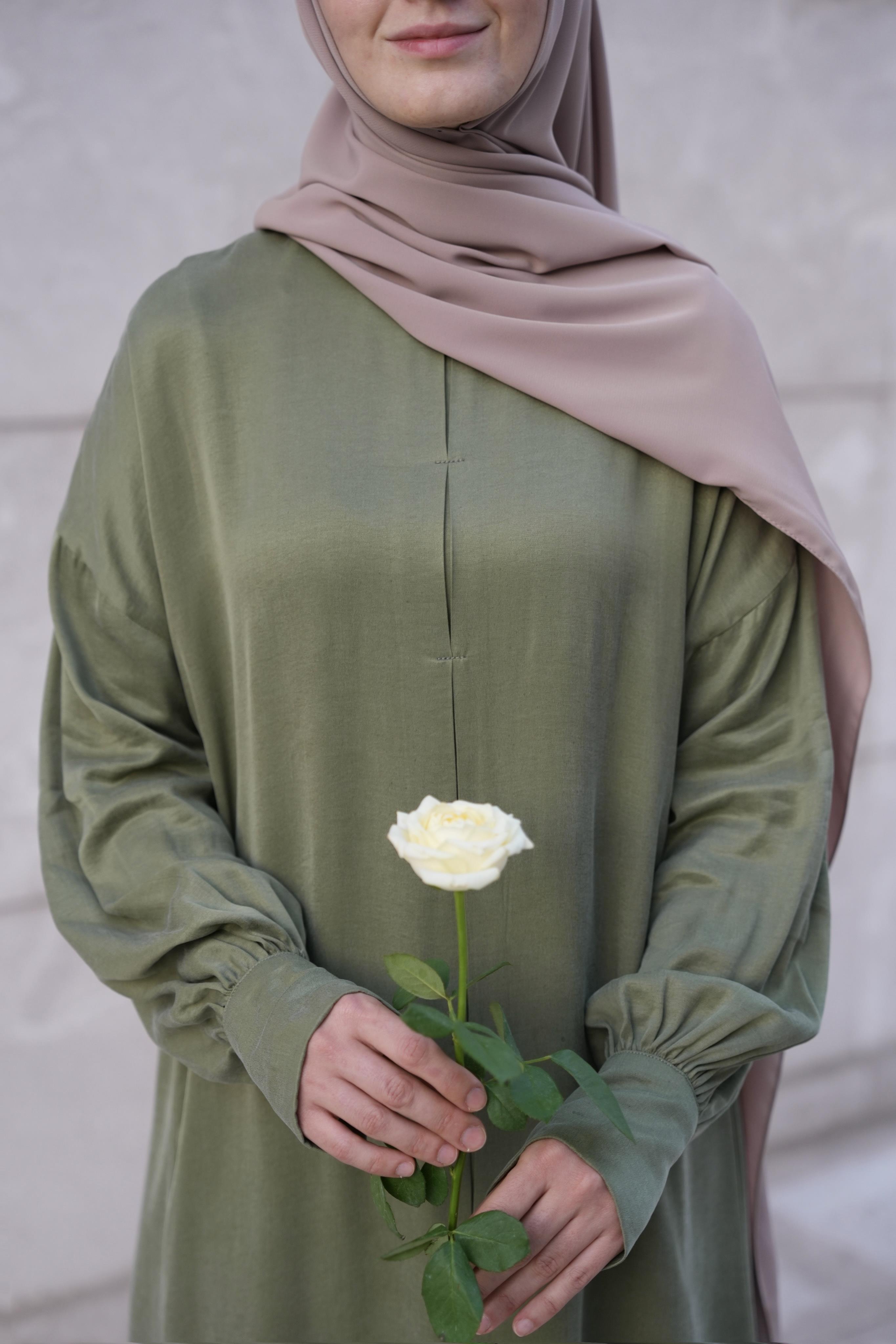 Robalı İpek Cupra Elbise Yeşil