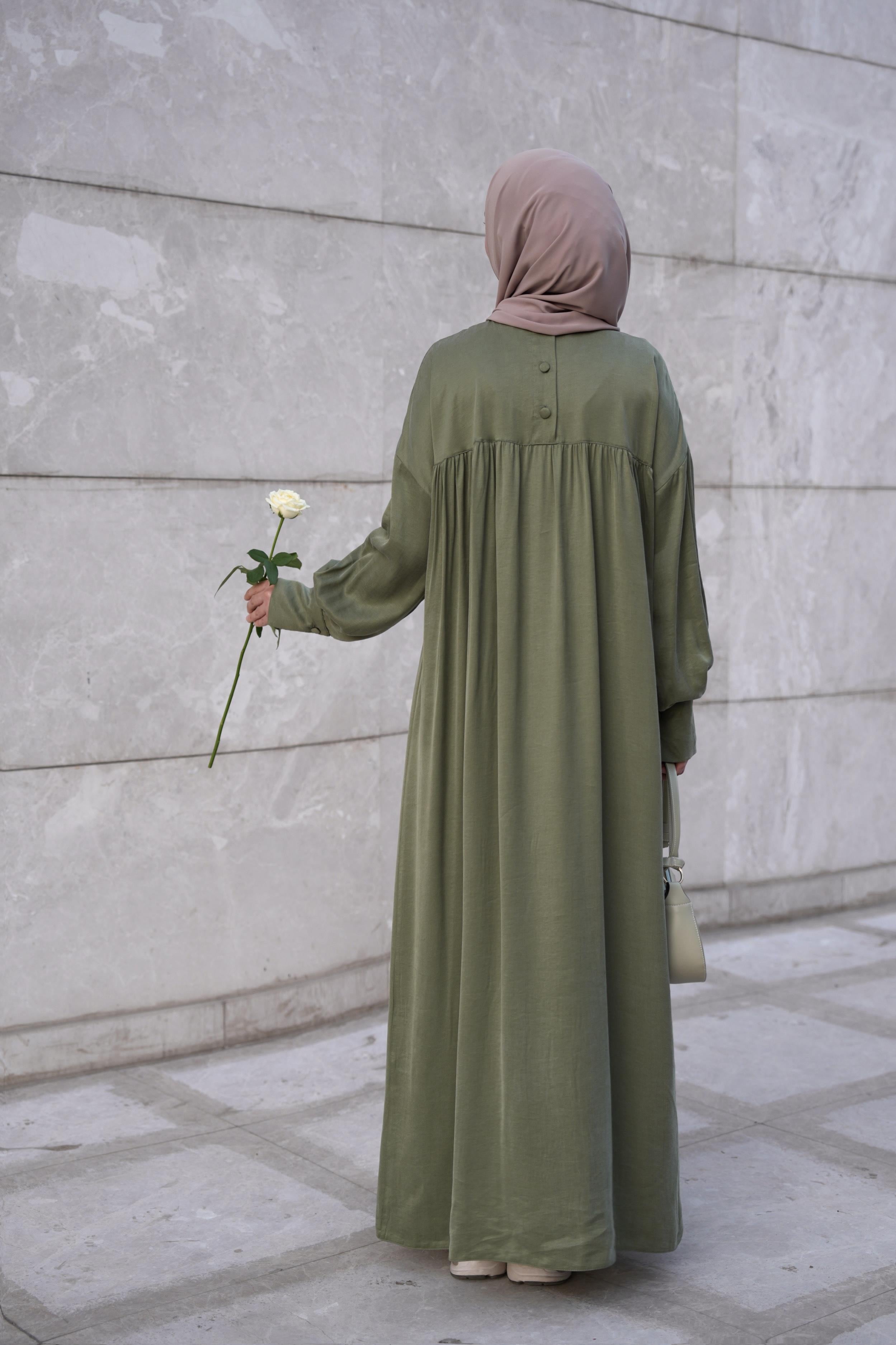 Robalı İpek Cupra Elbise Yeşil