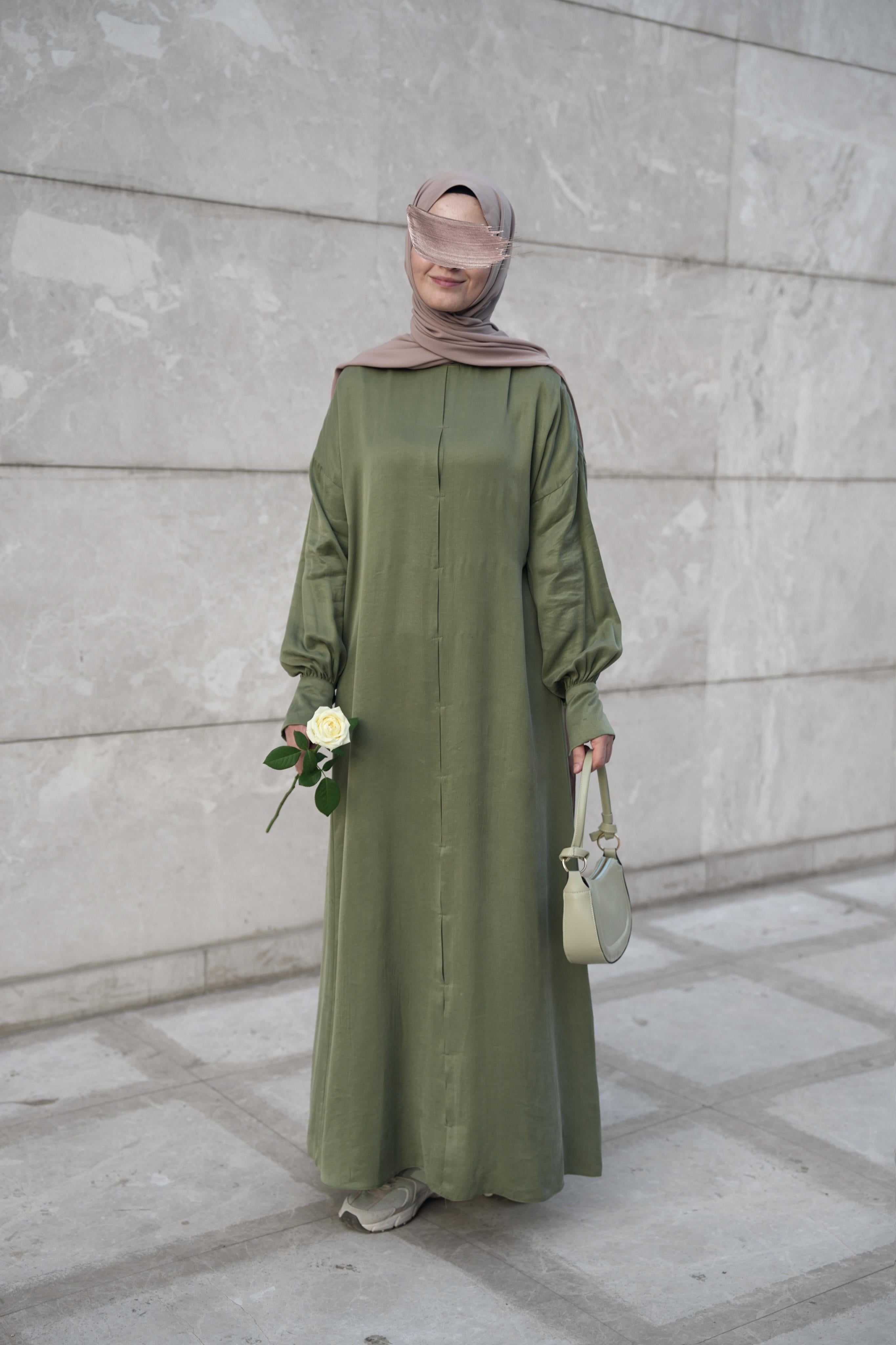 Robalı İpek Cupra Elbise Yeşil