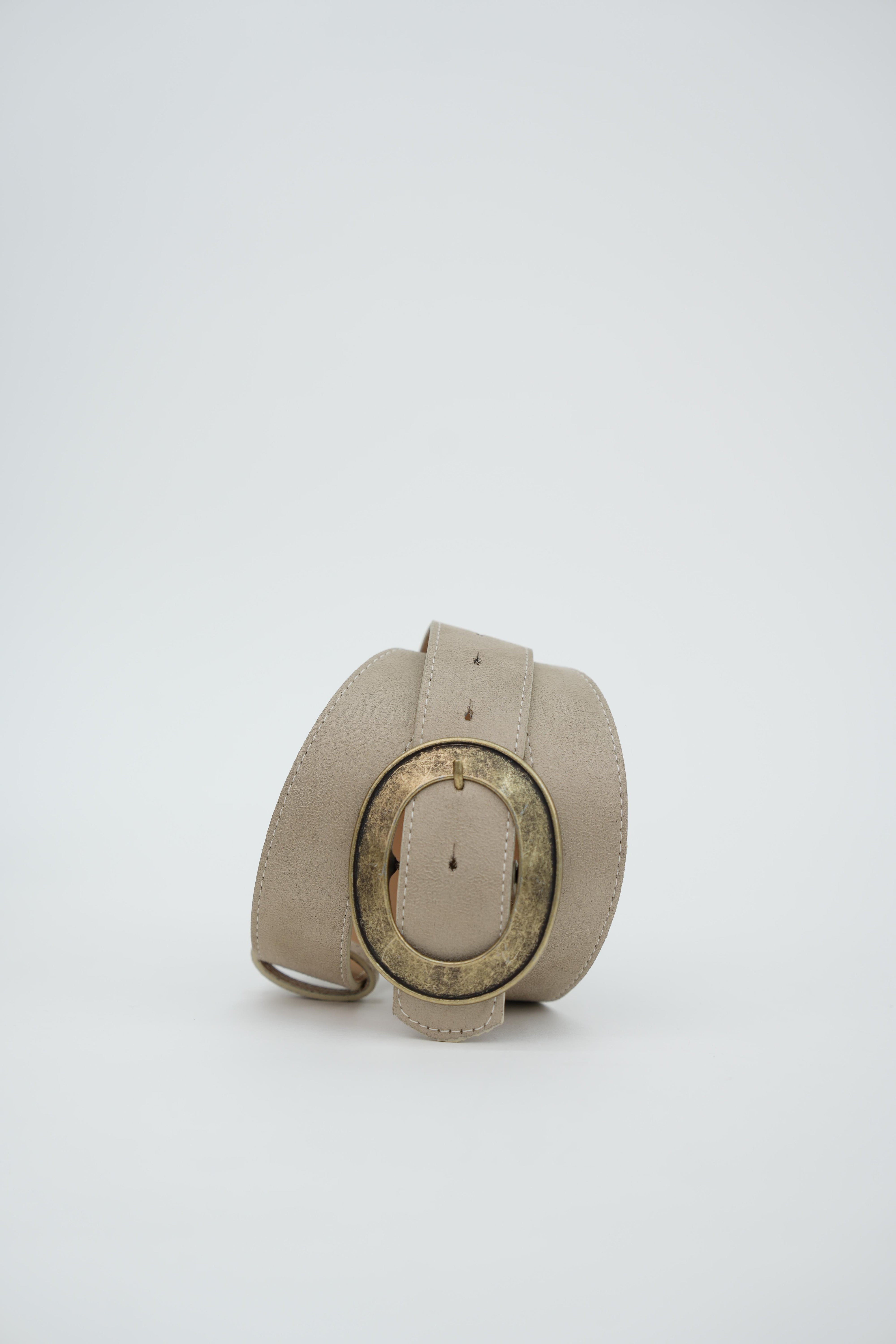 Süet Oval Antik Tokalı Kemer KREM