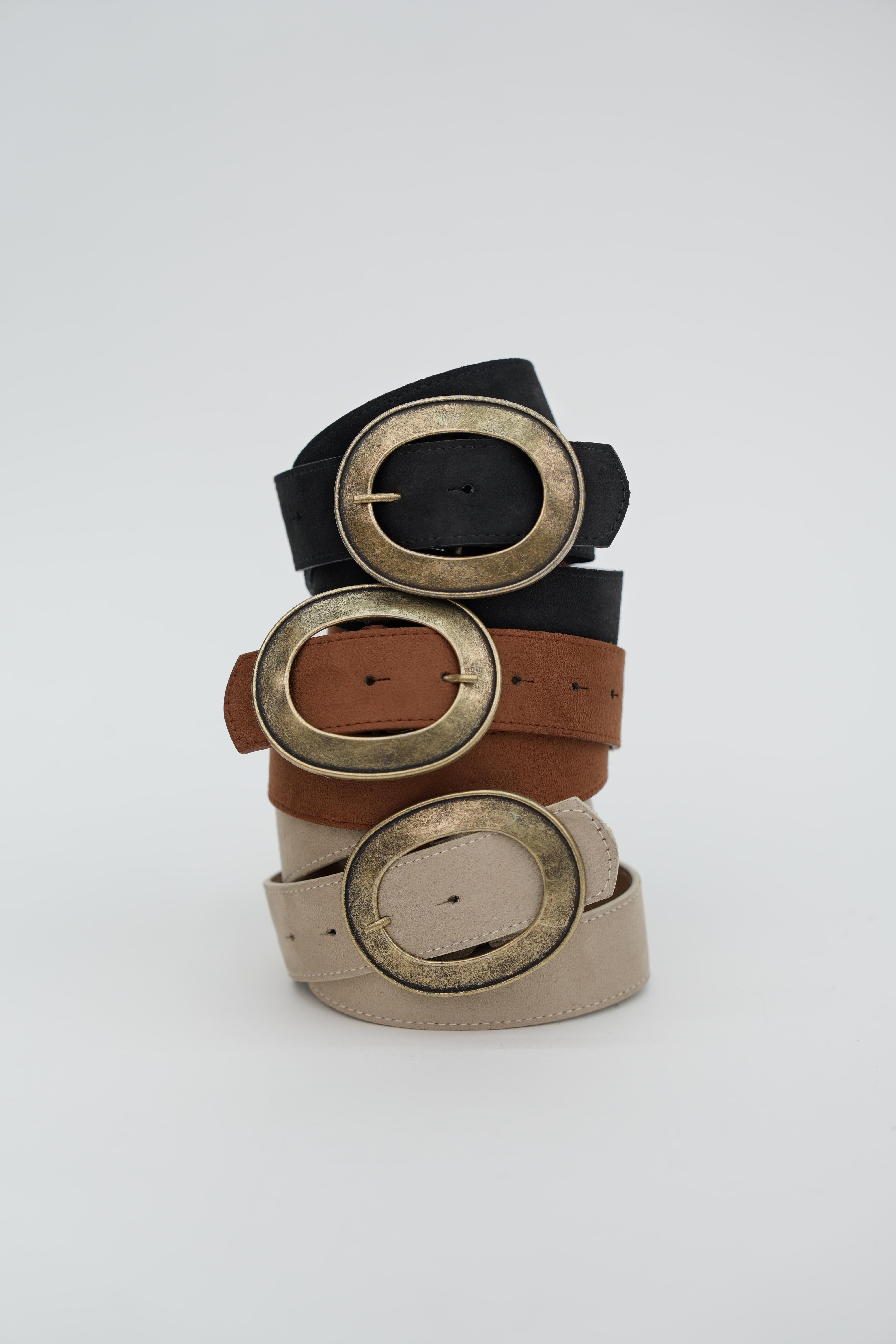 Süet Oval Antik Tokalı Kemer TABA